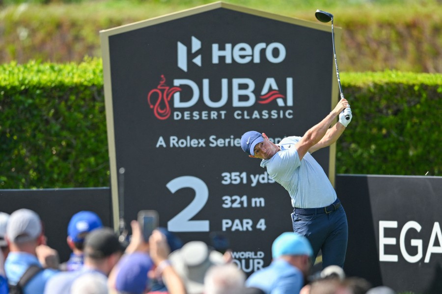 Rory McIlroy of Northern Ireland tees off during the second round of the Hero Dubai Desert Classic on the Majlis Course at the Emirates Golf Club in Dubai on January 19, 2024. --AFP PIC