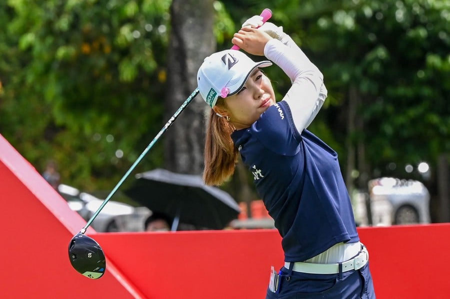 Ayaka Furue of Japan tees off during round three of the HSBC Women's World Championship golf tournament at Sentosa Golf Club in Singapore on March 2, 2024. AFP PIC