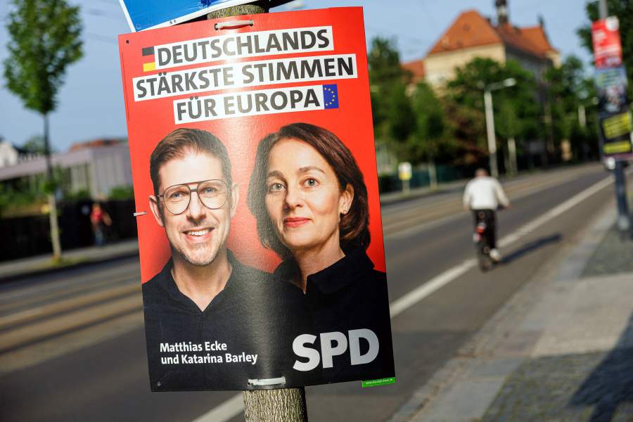 An election poster showing Germany's Social Democratic Party SPD lead candidates Matthias Ecke (L) and Katarina Barley for the upcoming European Parliament elections is seen attached to a lamp post along Schandauer Strasse in the city district Striesen of Dresden, eastern Germany. German Chancellor Scholz on May 4 condemned an attack on one of his party's European Parliament deputies as a "threat" to democracy after authorities said a political motive was suspected. Police said four unknown attackers beat up Matthias Ecke, an MEP for the Social Democratic Party (SPD), as he put up EU election posters in the eastern city of Dresden on Friday night, May 3. Ecke, 41, was "seriously injured" and required an operation after the attack, his party said. Police confirmed he needed hospital treatment. - AFP pic