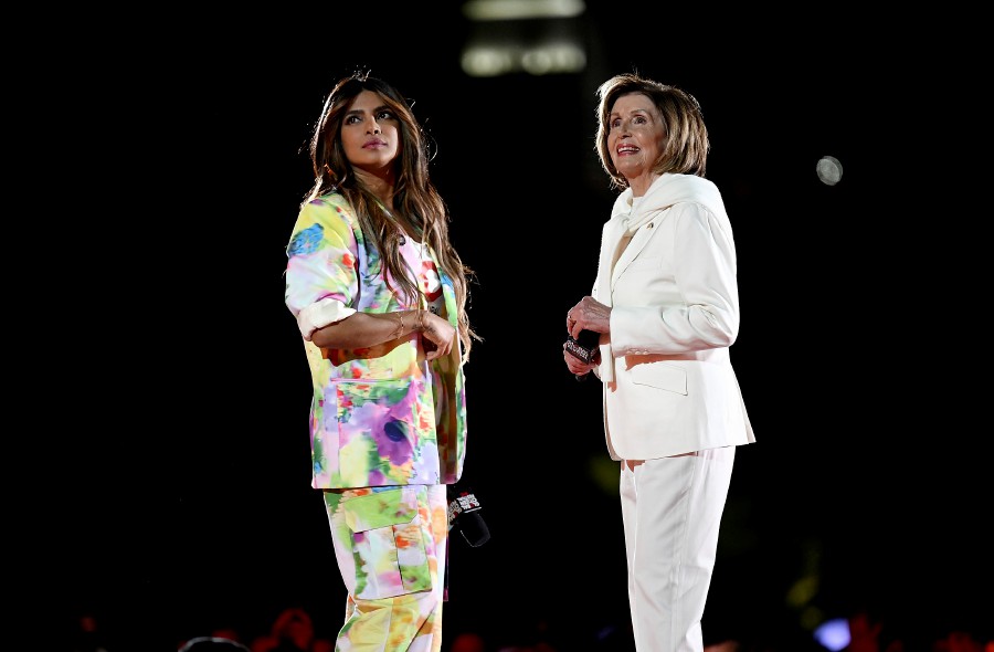 Actress Priyanka Chopra, left, and U.S. House Speaker Nancy Pelosi speak during the Global Citizen Festival on Saturday, Sept. 24, 2022, at Central Park in New York. - AFP pic
