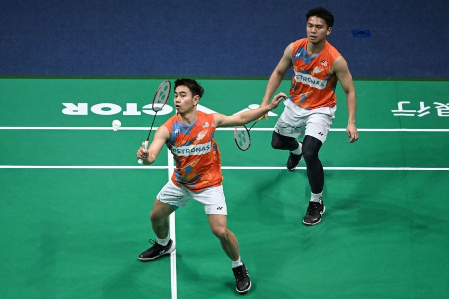 National men’s pair Goh Sze Fei-Nur Izzuddin Rumsani can make history by winning the Asian Championships (BAC) title in Ningbo, China, today. - AFP pic