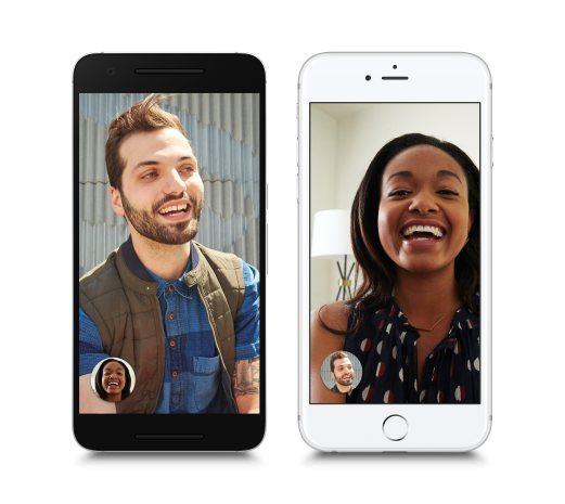 This image provided by Google shows its video chatting app on mobile devices. The app, dubbed Duo, represents Google's response to other popular video calling options, including Apple's FaceTime, Microsoft's Skype and Facebook's Messenger app. The new app, announced in May, is being released Tuesday, Aug. 16, 2016, as a free service for phones running on Google's Android operating system as well as Apple's iPhones. Google Photo via AP