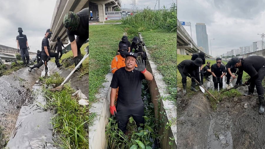 A group of youths known as Squad Johor Bersih (SJB) have joined forces to clean the drains in this city without pay or reward. - Pic courtesy of Mohammad Karami Rashid