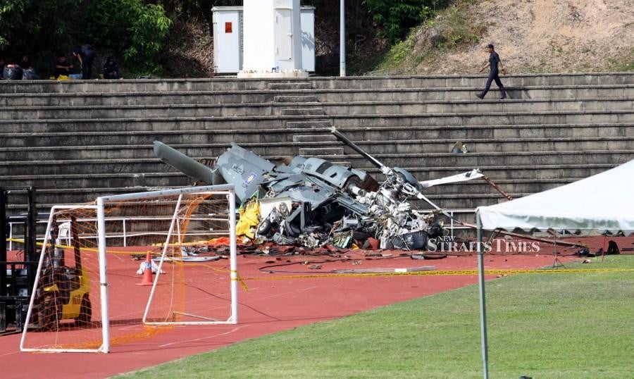 Malaysia was shocked yesterday by an air tragedy as two helicopters crashed following a mid-air collision over the Royal Malaysian Navy (RMN) base in Lumut, Perak, claiming the lives of all 10 crew members on board. NSTP/L. MANIMARAN