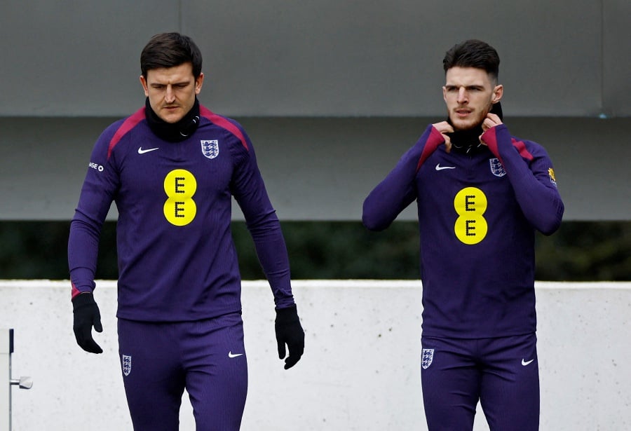 England Training - St George's Park, Burton upon Trent, Britain - England's Harry Maguire and Declan Rice during training. _ Reuters pic