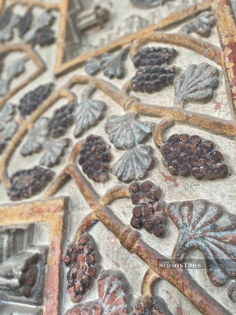 The stunning wall carvings with grapes element at the Church of St Helena and Constantine.