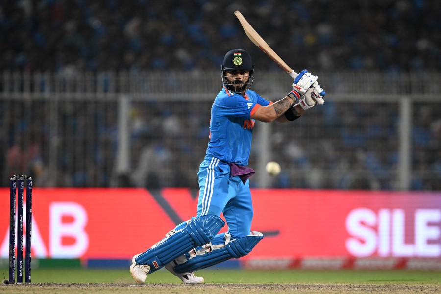 India's Virat Kohli plays a shot during the 2023 ICC Men's Cricket World Cup one-day international (ODI) match between India and South Africa at the Eden Gardens in Kolkata. - AFP pic