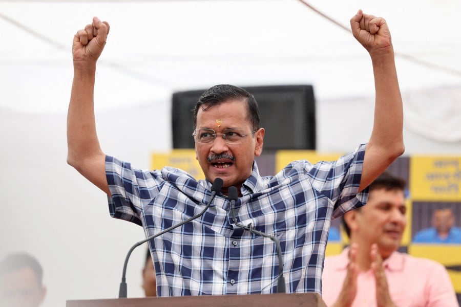 Delhi Chief Minister Arvind Kejriwal gestures as he speaks during a press conference at the Aam Admi Party office after India's Supreme Court gave temporary bail to the AAP national conveyor in a liquor policy case, in New Delhi, India. - Reuters pic