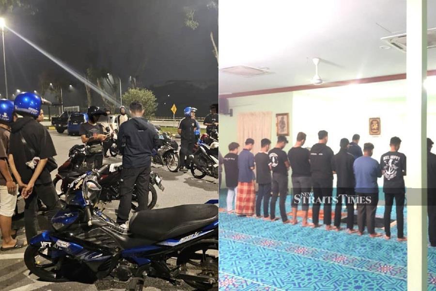 Traffic police officers at the Sungai Buloh police headquarters went the extra mile by taking a group of teen motorcyclists, stopped for various offences, to perform Fajr (dawn) prayers together at the police headquarters’ surau, yesterday. - Pic courtesy from IPD Sungai Buloh 