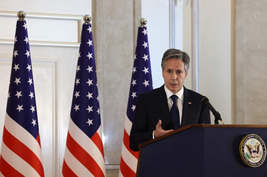 US Secretary of State Antony Blinken speaks during a press conference. (Photo by RONALDO SCHEMIDT / AFP)