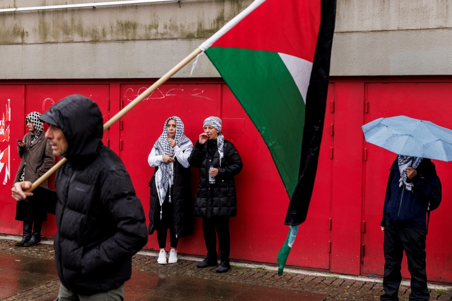 People attend a demonstration 'Everyone on the street for a free Palestine' at Forum in Copenhagen, Denmark. (Ritzau Scanpix/Olafur Steinar Rye Gestsson via REUTERS)
