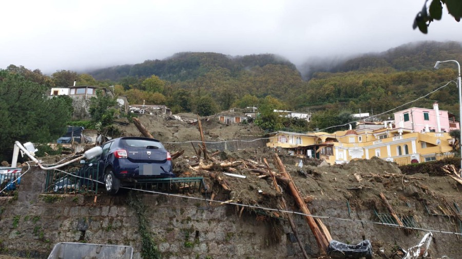 An area affected by a landslide in Ischia island, in the Gulf of Naples, Italy, 26 November 2022. A group of people are feared to be missing after heavy rain caused a landslide from the top of the Epomeo mountain, at a height of about 780 meters, and reached the seafront, overwhelming some parked cars and dragging them to the sea. - EPA pic