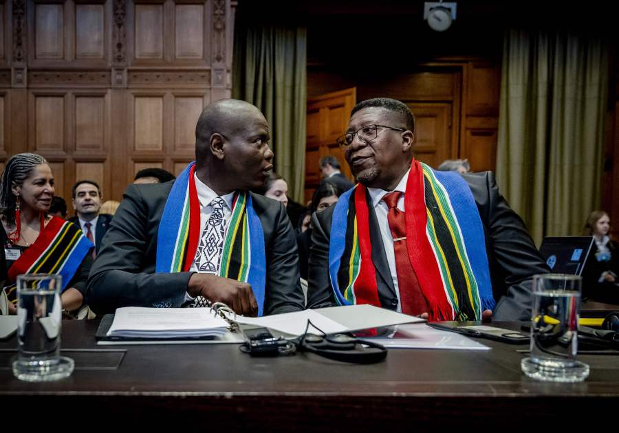 South Africa Minister of Justice Ronald Lamola and South African Ambassador to the Netherlands Vusimuzi Madonsela attend the International Court of Justice (ICJ) ahead of the hearing of the genocide case against Israel brought by South Africa, in The Hague. South Africa hopes that a landmark "genocide" case against Israel at the UN's top court on Januray 11, will seek to compel Israel to halt its military operations in Gaza, where more than 23,000 Palestinians have been killed according to the Hamas-run Gaza health ministry. - AFP pic