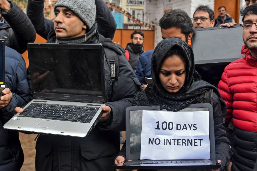 Kashmiri journalists protest against internet blockade put by India's government in Srinagar. With the world's largest biometric ID database, a pioneering digital payment system for daily transactions and a flagship space and satellite programme, India knows the power of connected technology. But when trouble brews with political unrest or sectarian violence, authorities are quick to sever internet service to stem disinformation -- cutting off millions of people who depend on the web for communication, information and business. - AFP pic