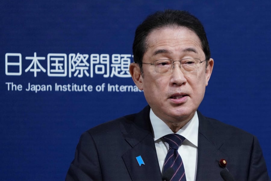 Japan's Prime Minister Fumio Kishida delivers an opening remarks at the 5th Tokyo Global Dialogue hosted by the Japan Institute of International Affairs (JIIA) at a hotel in Tokyo. (Photo by Kazuhiro NOGI / AFP)