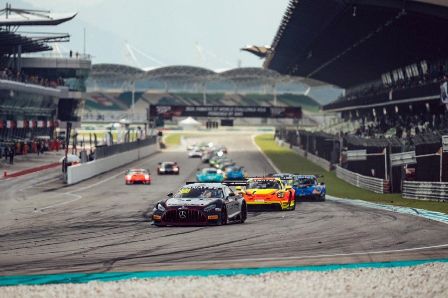 Triple Eight Johor Motorsport Racing’s Mercedes-AMG GT3 Evo in action at the Sepang Circuit today. - Pic courtesy of Triple Eight Johor Motorsports Racing