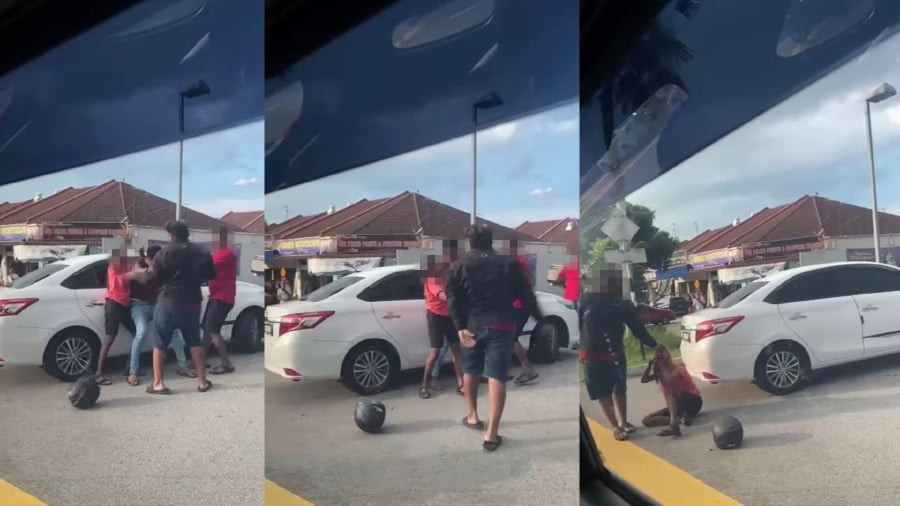 Jealousy turned ugly for a man after he was assaulted by the husband of his friend at a petrol station in Taman Bukit Indah here recently. - Screengrb from Social Media