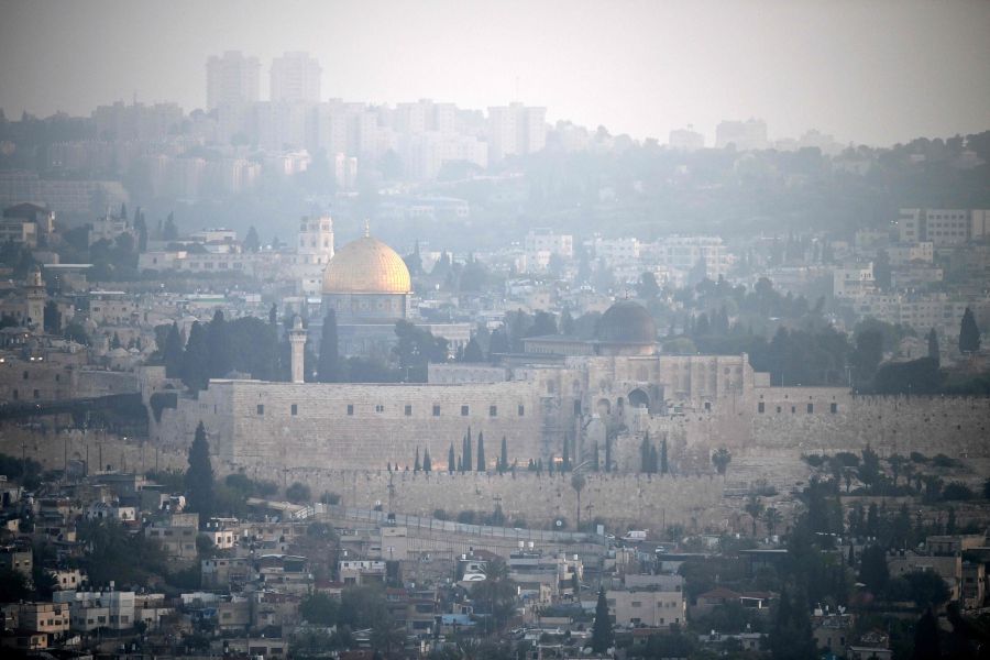 A panoramic view of Jerusalem's Old City is pictured at dawn of April 14, 2024, after Iran launched a drone and missile attack on Israel. Iran launched more than 200 drones and missiles on Israel in an unprecedented attack late April 13, 2024, the Israeli army announced, in a major escalation of the long-running covert war between the regional foes. - AFP pic