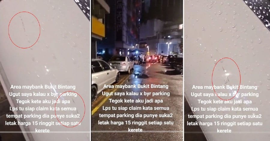 After refusing to pay RM15 for parking in Bukit Bintang, Kuala Lumpur, a woman discovered her car was then scratched.- Pic credit TikTok @ballerina391