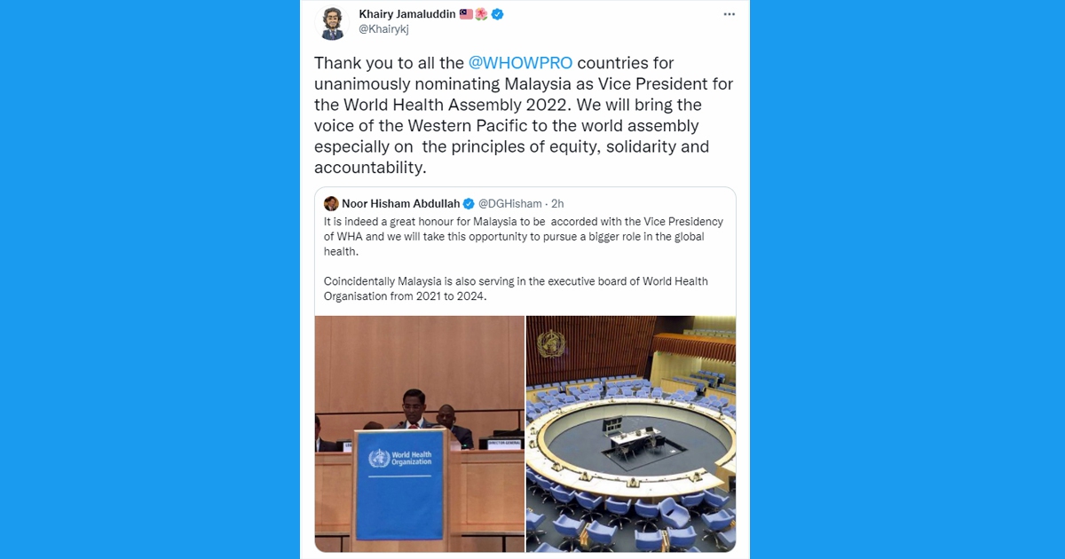 Malaysia Elected Vice President Of 75th World Health Assembly