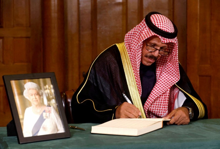 Ahmad Nawaf Al-Ahmad Al-Sabah, son of the Emir of Kuwait, Crown Prince Sheikh Nawaf Al-Ahmad Al-Sabah, signs a book of condolence at Church House in London, following the death of Queen Elizabeth II. Picture date: Monday September 19, 2022. REUTERS FILE PIC