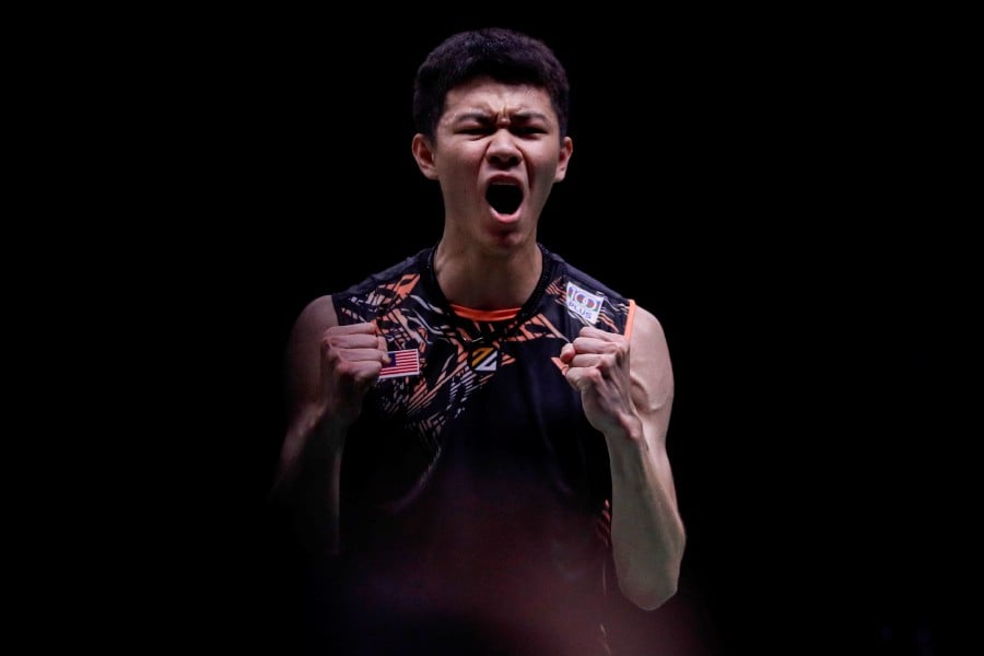 Lee Zii Jia of Malaysia reacts after winning the men’s singles final against Li Shi Feng of China at the Toyota Gazoo Racing Thailand Open 2022 badminton tournament in Nonthaburi, Thailand, 22 May 2022.   - EPA pic