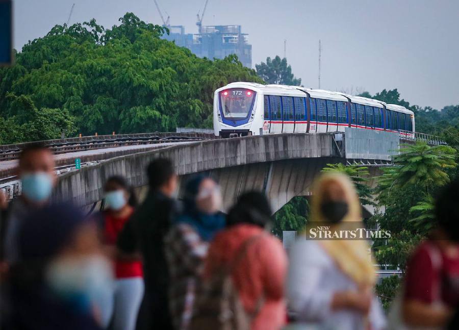 A technical problem caused a light rail transit (LRT) train to initiate its emergency brake, jolting all passengers on board during the incident on Monday night. - NSTP file pic, for illustration purposes only