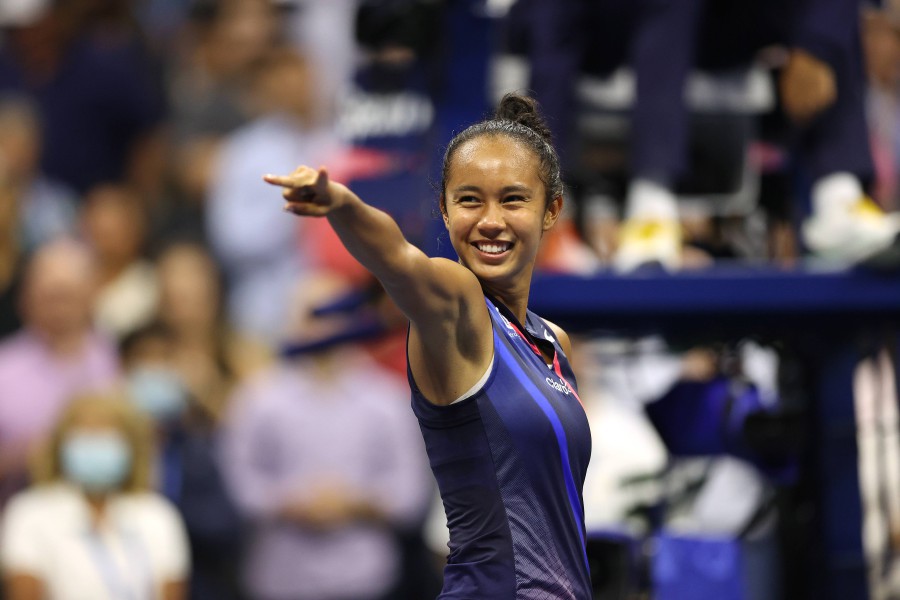 Leylah Annie Fernandez of Canada points to her box in celebration of defeating Aryna Sabalenka of Belarus during the women’s singles semifinals match on Day Eleven of the 2021 US Open at the USTA Billie Jean King National Tennis Center in the Flushing neighbourhood of the Queens borough of New York City. - AFP PIC