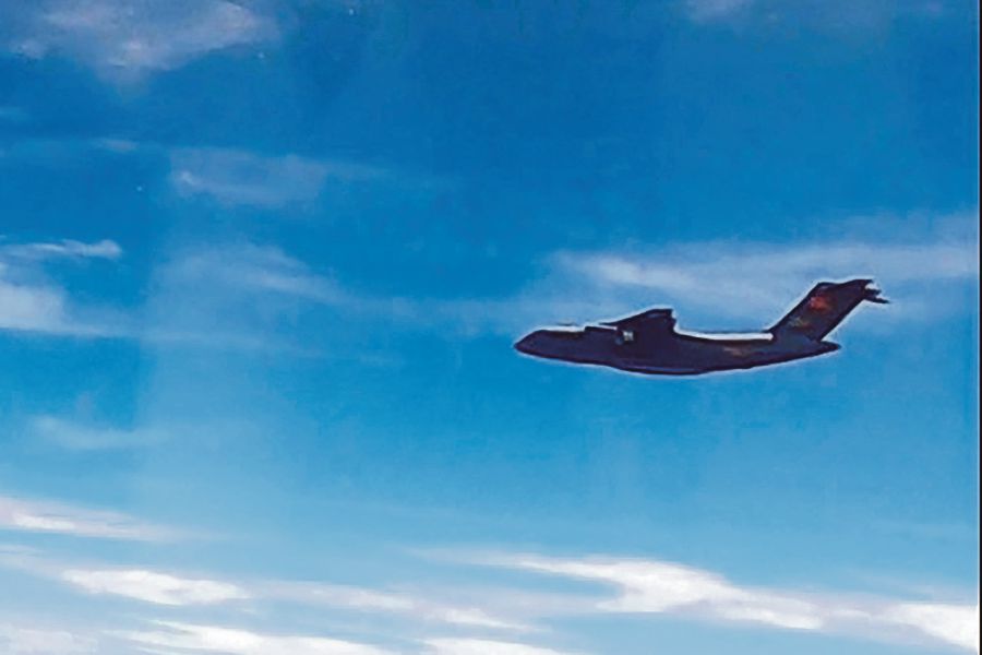 This handout photo from the Royal Malaysian Air Force taken on May 31, 2021 and released on June 1 shows a Chinese People's Liberation Army Air Force (PLAAF) Xian Y-20 aircraft that Malaysian authorities said was in the airspace over Malaysia's maritime zone near the coast of Sarawak state on Borneo island. (Photo by Handout / Royal Malaysian Air Force / AFP) 