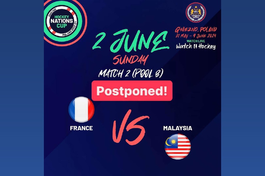 The Malaysia-France Nations Cup clash and other matches in Gniezno, Poland, have been postponed to Monday due to heavy rain. - Pic courtesy from MHC