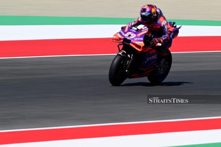 Ducati’s Jorge Martin rides during the qualifying session to win the pole position of the Italian MotoGP at Mugello on Saturday. AFP PIC