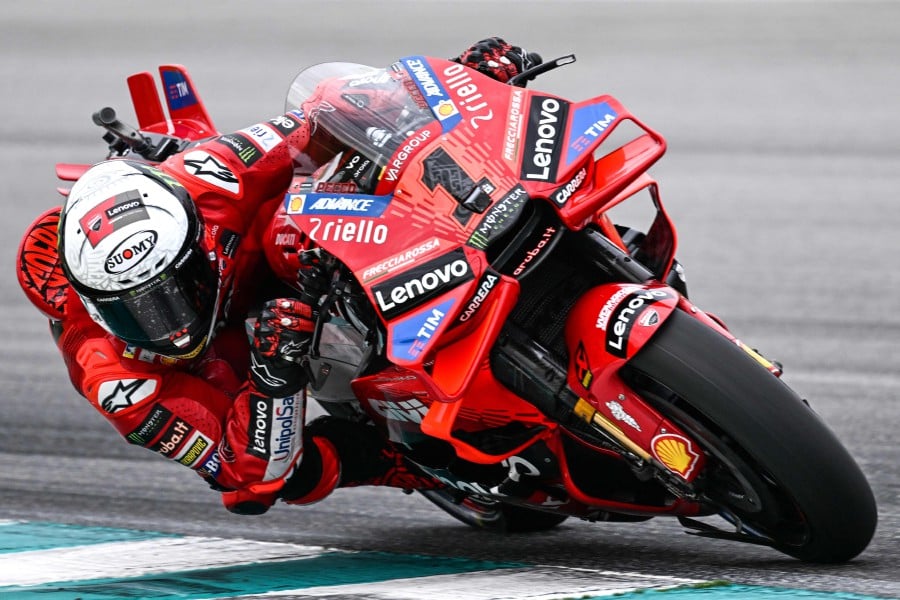 Ducati Italian rider Francesco Bagnaia takes a corner during the third day of the pre-season MotoGP test at the Sepang International Circuit in Sepang on February 8, 2024. AFP PIC