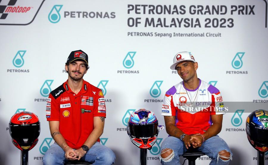  Defending champion Francesco Bagnaia is relishing the pressure of leading the MotoGP title race going into the Petronas Grand Prix of Malaysia, which starts here tomorrow. - NSTP/OSMAN ADNAN 