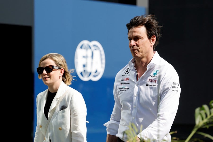 FILE PHOTO: Mercedes' team principal Toto Wolff and wife Susie Wolff. -- REUTERS