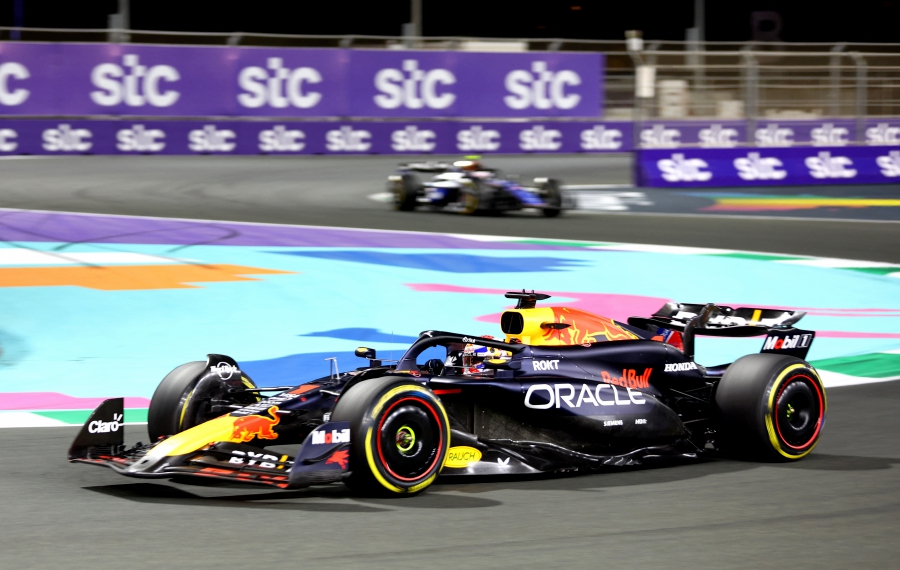 Red Bull's Max Verstappen in action during practice at the Saudi Arabian Grand Prix. -- Reuters