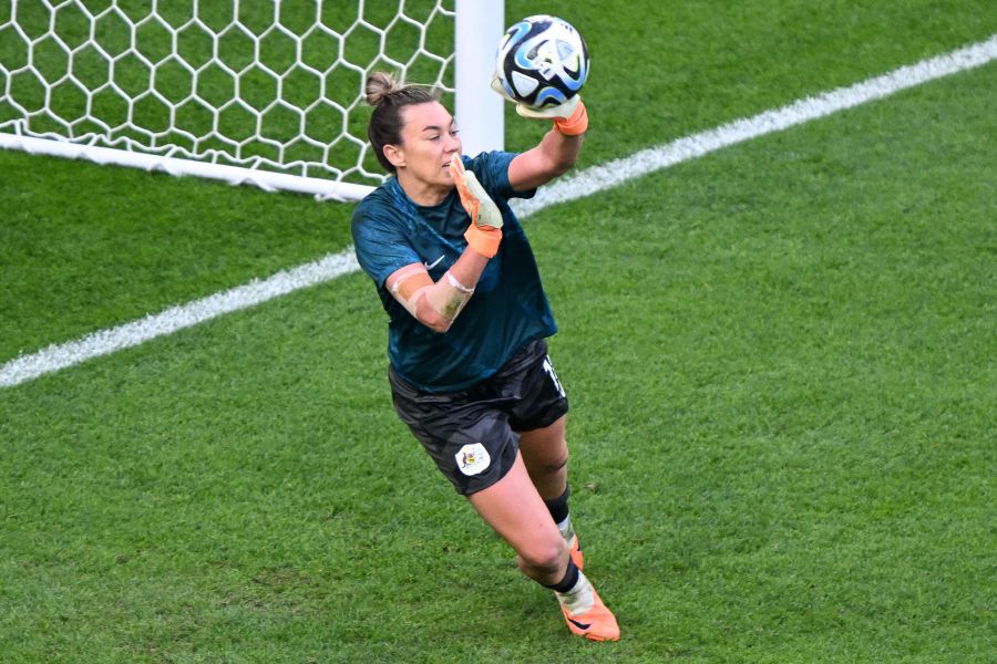Australia's goalkeeperMackenzie Arnold warms up before the Australia and New Zealand 2023 Women's World Cup quarter-final football match between Australia and France at Brisbane Stadium in Brisbane. - AFP pic
