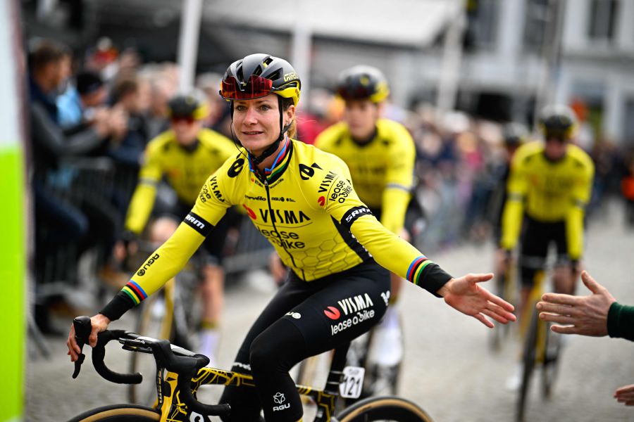 Marianne Vos grabbed victory on the line in a shortened Amstel Gold women’s race today as Lorena Wiebes sat up, raising her arms in victory, just before the finish. - AFP pic