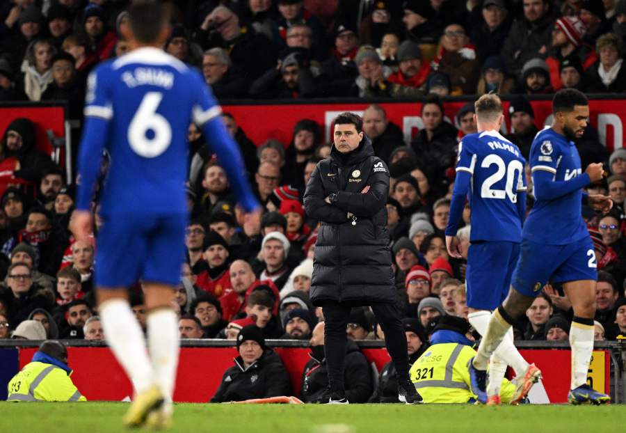 Chelsea's Argentinian head coach Mauricio Pochettino watches the players from the touchline during the English Premier League football match between Manchester United and Chelsea at Old Trafford in Manchester, north west England, on December 6, 2023. - AFP pic 