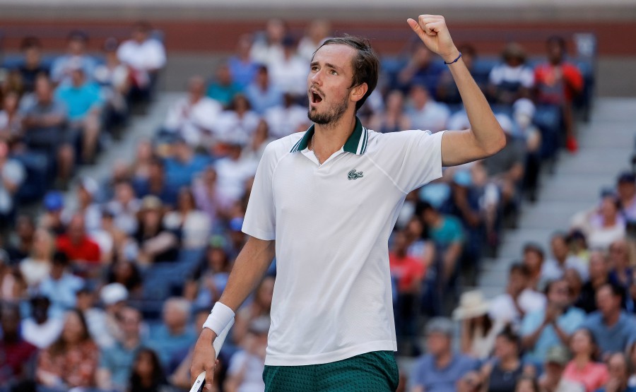 Daniil Medvedev of Russia reacts to winning a point on his way to defeating Botic van de Zandschulp of the Netherlands in their quarterfinal match on the ninth day of the US Open Tennis Championships the USTA National Tennis Center in Flushing Meadows, New York, USA. - EPA PIC