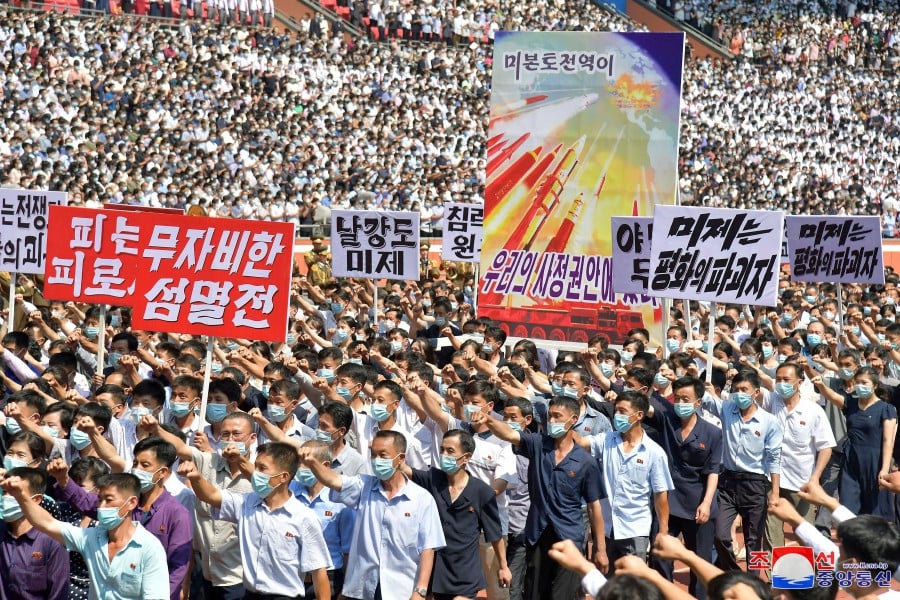 People attend a mass rally denouncing the U.S. in Pyongyang, North Korea, June 25, 2023. - REUTERS PIC