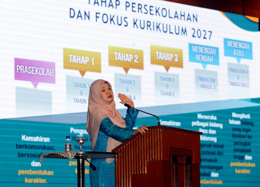 Education Minister Fadhlina Sidek speaking on the six pillars within the framework of the Standard Secondary School Curriculum and Standard Primary School Curriculum during the 2027 School Curriculum Professional Discussion programme in Putrajaya on Wednesday. - File pic credit (Mohd Fadhli Hamzah)