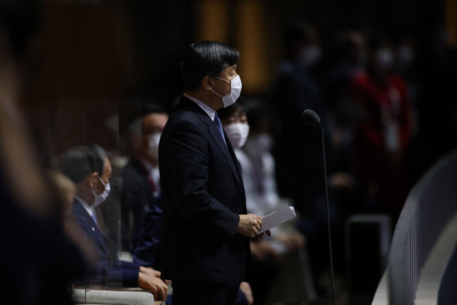 Japan's Emperor Naruhito delivers a speech during the opening ceremony of the Tokyo 2020 Olympic Games, at the Olympic Stadium in Tokyo. - AFP Pic