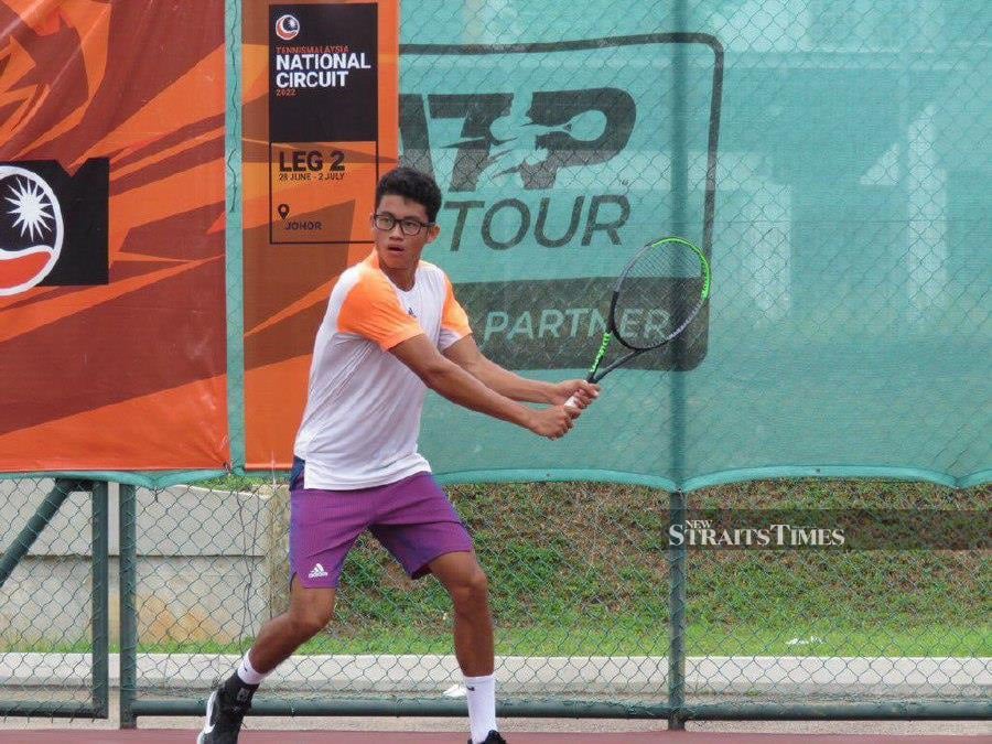 Naufal Siddiq Kamaruzzaman in action at the National Championships in Johor last week. - Pic courtesy of Tennis Malaysia