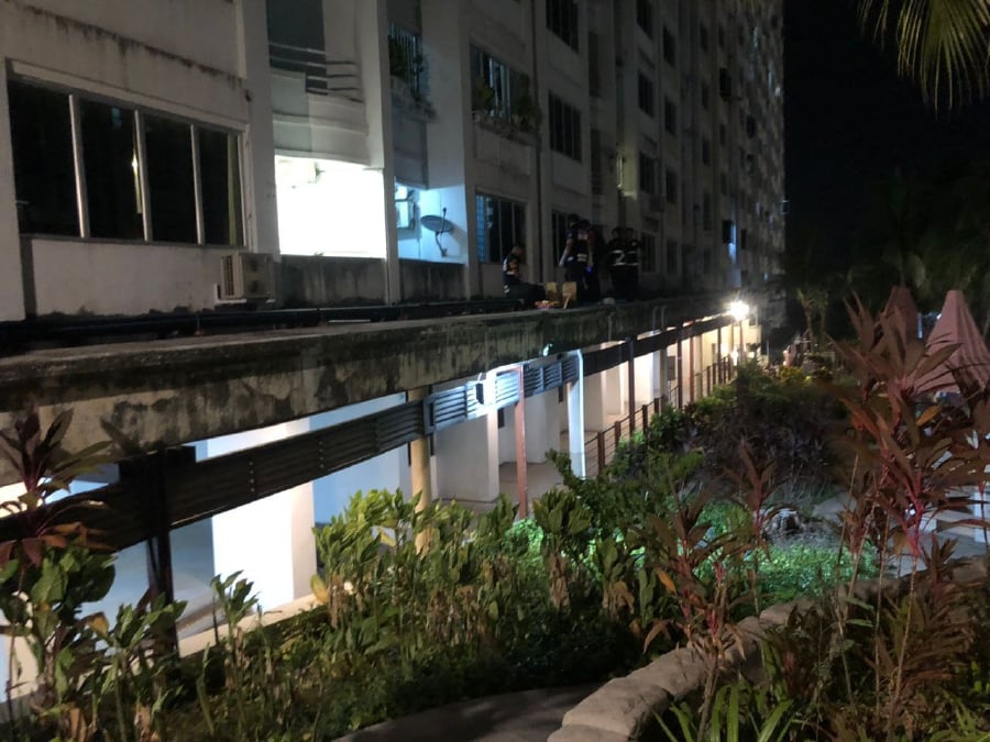 A Nigerian man was found dead after he is believed to have fallen from the 16th floor of a condominium in Batu Uban here last night. - Pic courtesy of Bomba