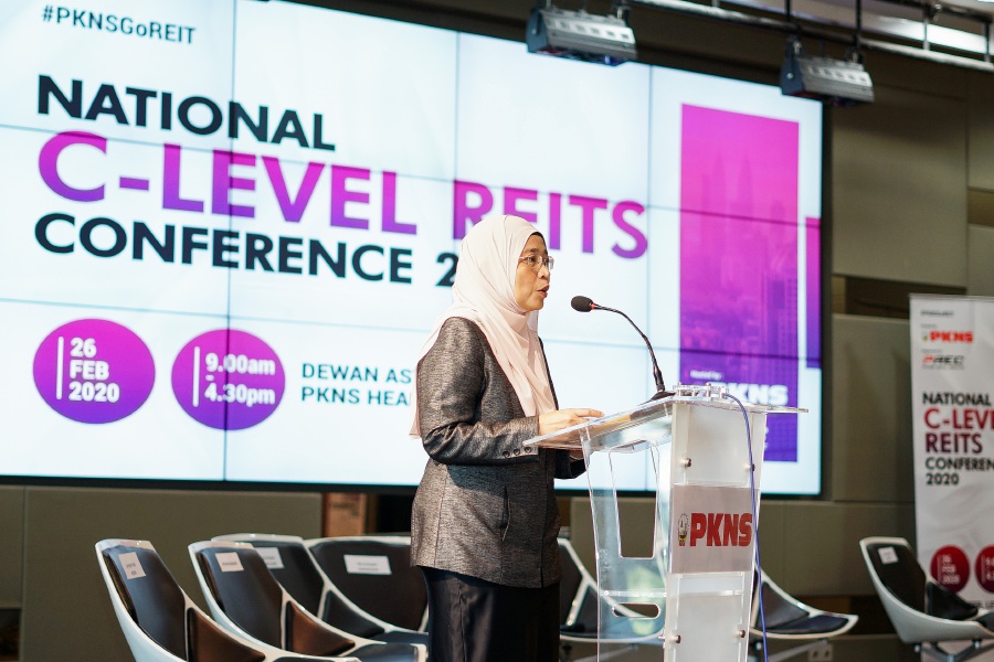 Selangor State Development Corp chief operating officer Norita Mohd Sidek speaking at the inaugural PKNS National C-Level REITs Conference last month. Photo courtesy of PKNS