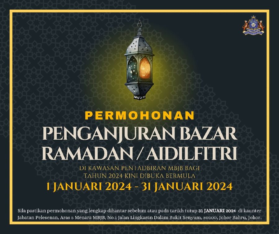 The slots for the upcoming Ramadan and Hari Raya Aidilfitri bazaars in Johor Bahru City will be available for application from January 1 to January 31, 2024. - File pic credit (MBJB) 