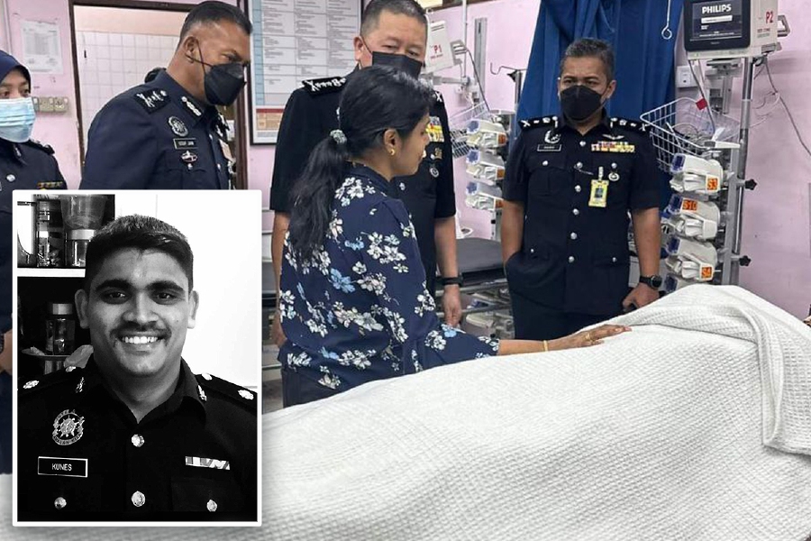 Inspector R Kunes Raw, 35, is said to have been found sprawled in the toilet after the function before he was rushed to hospital where it was confirmed that he had died. - Pic courtesy from PDRM