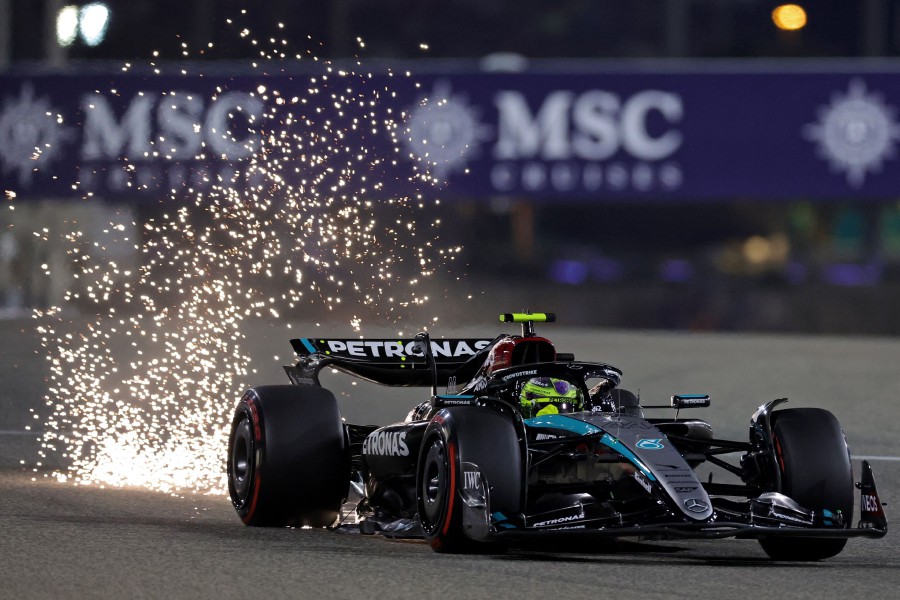 Mercedes' British driver Lewis Hamilton drives during the qualifying session of the Bahrain Formula One Grand Prix at the Bahrain International Circuit in Sakhir.- AFP pic