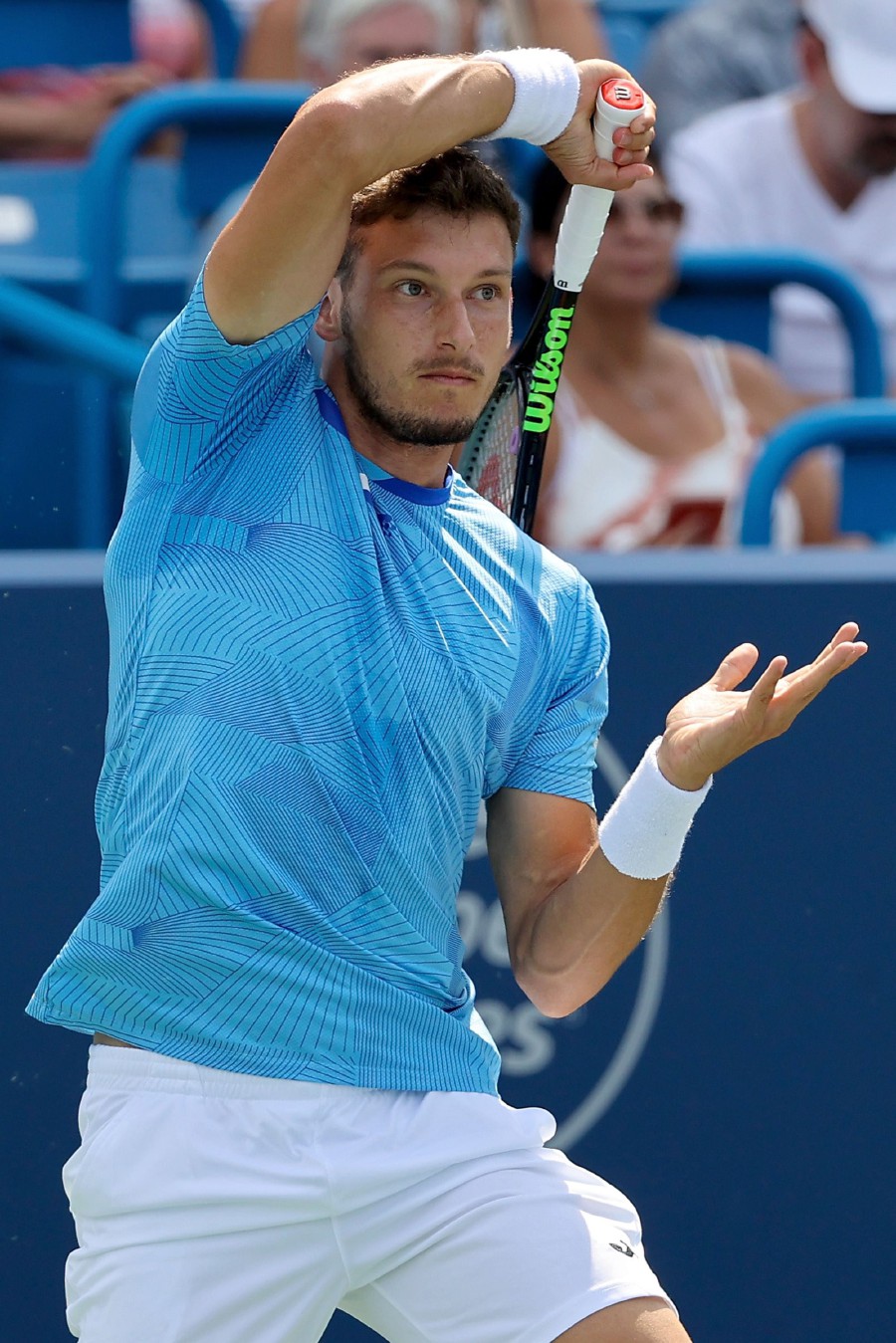 Pablo Carreno Busta of Spain plays a forehand during his match against Daniil Medvedev of Russia during Western & Southern Open - Day 6 at the Lindner Family Tennis Center on August 20, 2021 in Mason, Ohio. Dylan Buell/Getty Images/AFP
