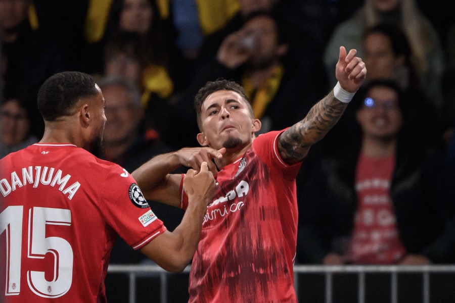 Villarreal's Spanish forward Yeremi Pino celebrates scoring his team's first goal during the UEFA Champions League group F football match between Young Boys and Villarreal at Wankdorf stadium in Bern. - AFP PIC